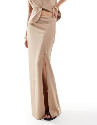 Vero Moda Tailored Jersey Maxi Skirt With Slit In Neutral