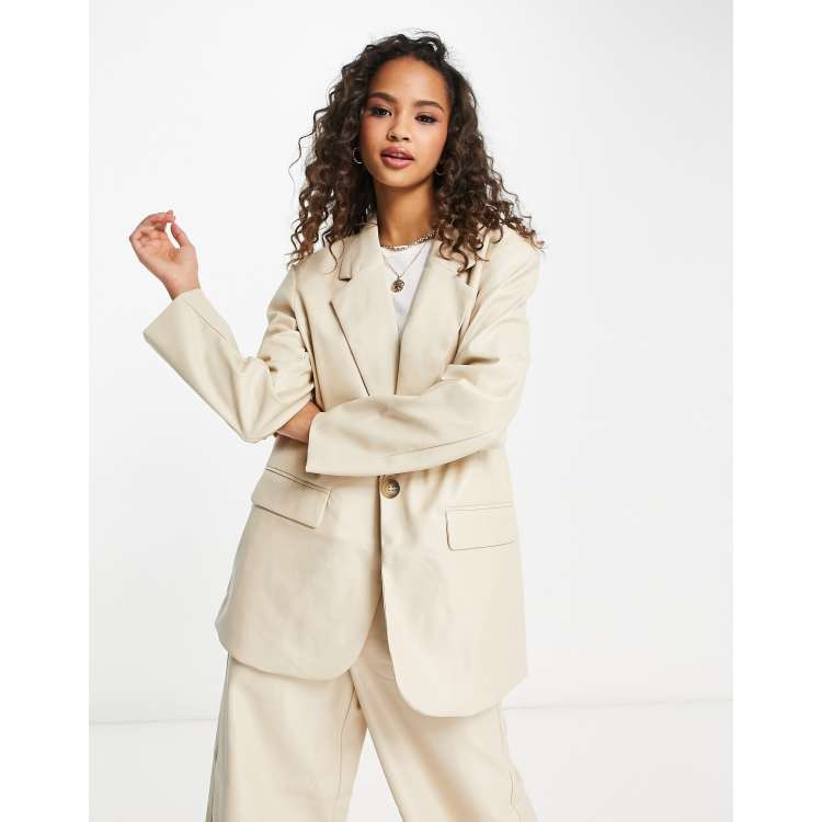 Vero Moda oversized tailored blazer and straight leg pants set in beige