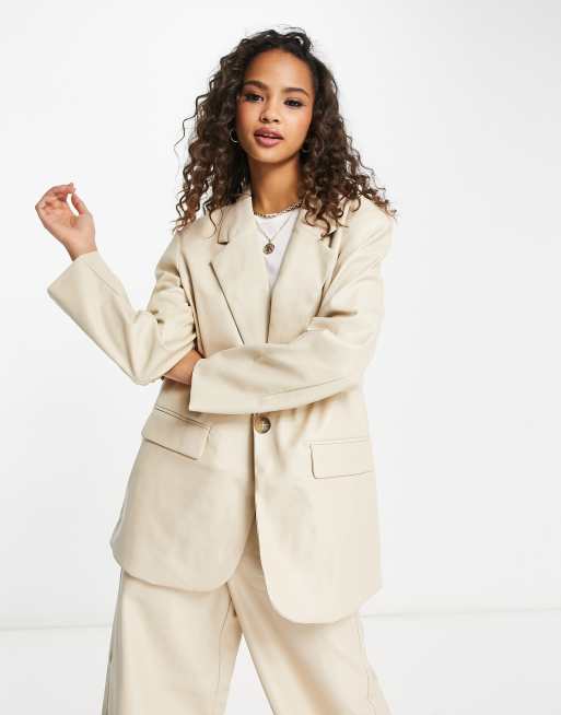 Vero Moda tailored leather look suit blazer in cream | ASOS