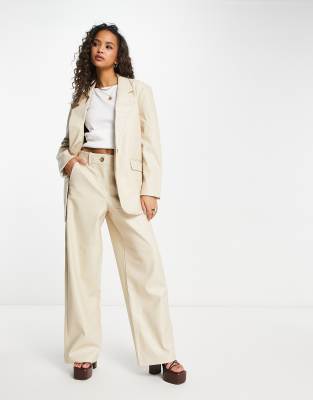 Shop Vero Moda tailored leather look trousers co ord in cream Online – Trendy & Affordable Fashion