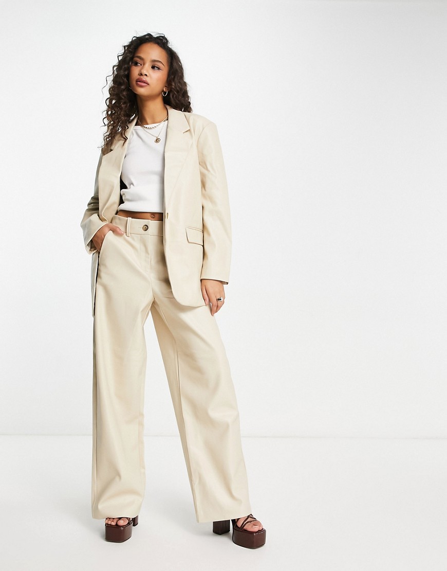 Vero Moda tailored leather look trousers co-ord in cream-White