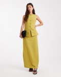 [Vero Moda] Vero Moda tailored maxi skirt in chartreuse (part of a set)-Green XL Avocado Oil
