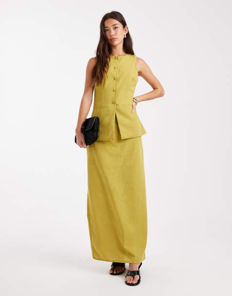 Vero Moda tailored maxi skirt co-ord in chartreuse
