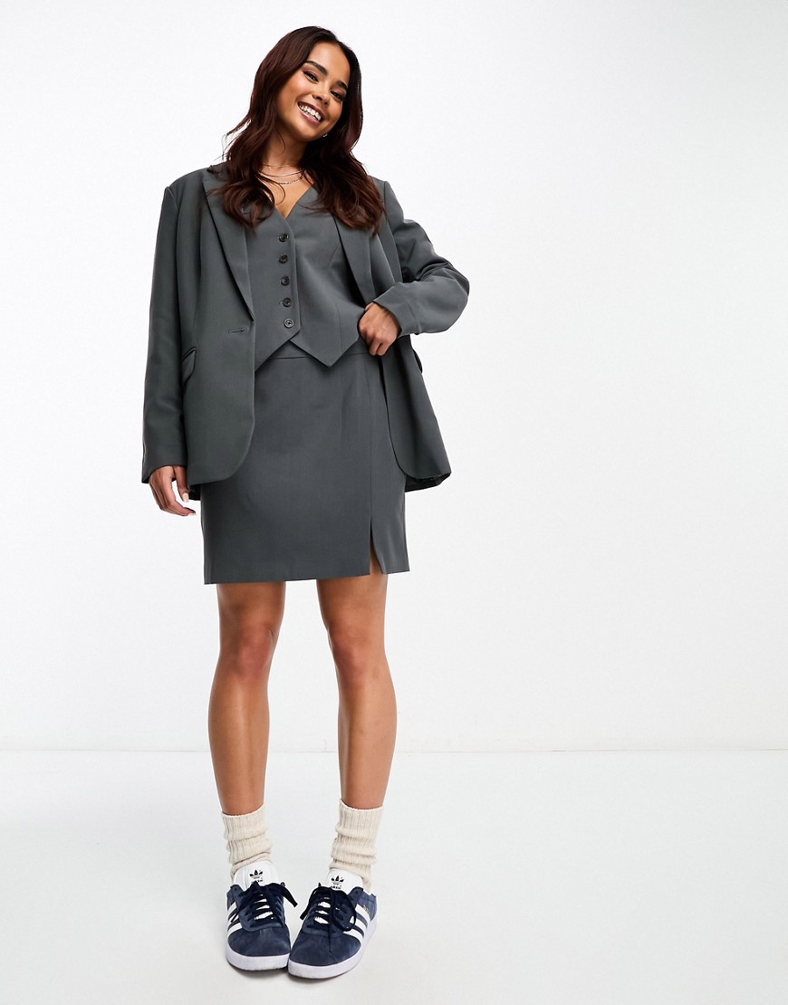 Vero Moda tailored mini skirt co-ord with split in grey
