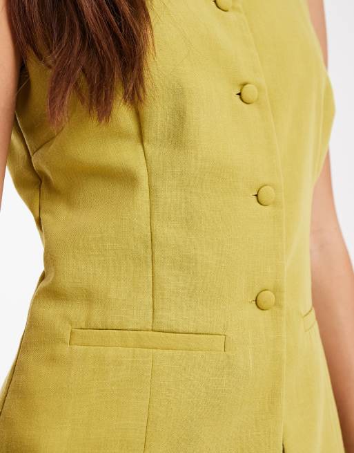 Vero Moda tailored o-neck waistcoat in chartreuse (part of a set), 3 of 4