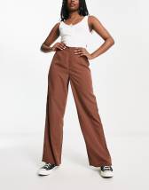 New Look ribbed split front flare pants in brown