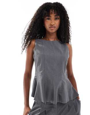 tailored peplum hem top in gray melange - part of a set