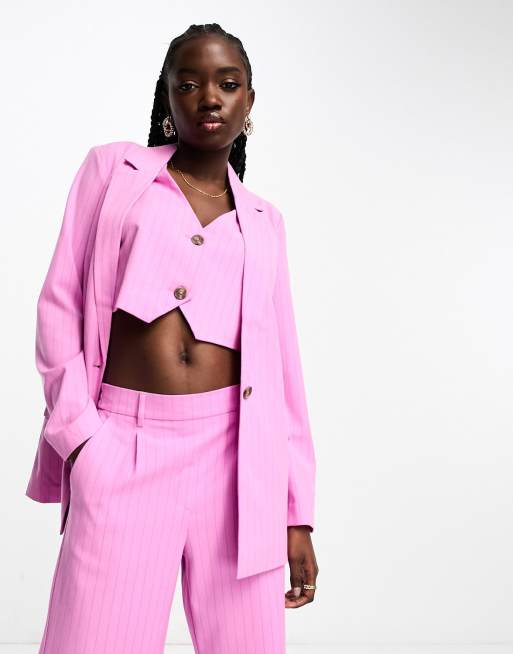 Pink shorts and blazer on sale set