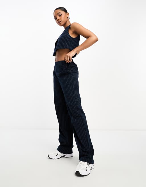 Vero Moda tailored pinstripe wide leg pants in navy (part of a set), 2 of 4