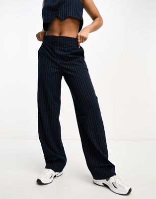 Vero Moda tailored pinstripe wide leg trouser co-ord in navy | ASOS