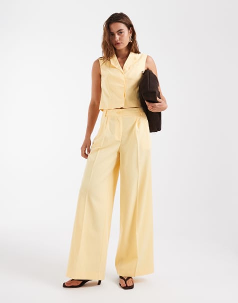 Vero Moda tailored pleat front wide leg co-ord in golden yellow - view 1