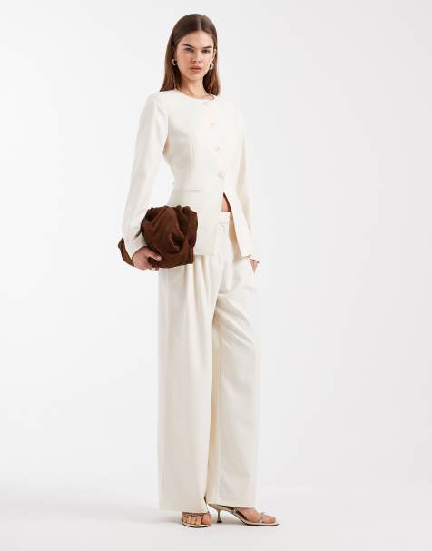Vero Moda tailored pleat front wide leg pants in cream (part of a set) - view 1
