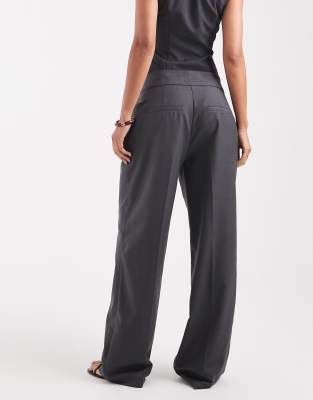 Vero Moda Tailored Pleat Front Wide Leg Pants With Adjustable Button Waist In Black