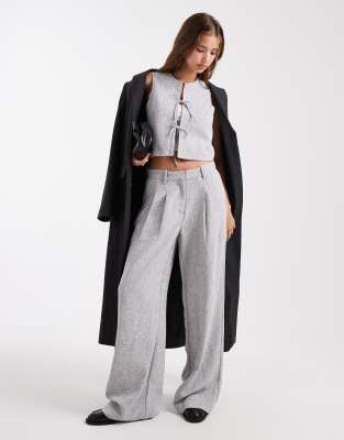Vero Moda Vero Moda tailored pleat front wide leg trouser co-ord in grey melange