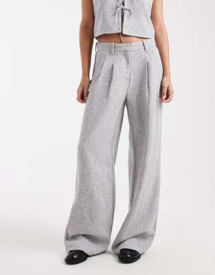 Vero Moda Tailored Pleated Front Wide Leg Pants In Gray