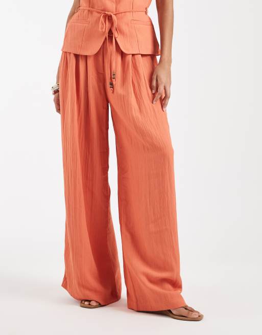 Vero Moda tailored pleated wide leg pants in orange - part of a set, 5 of 5
