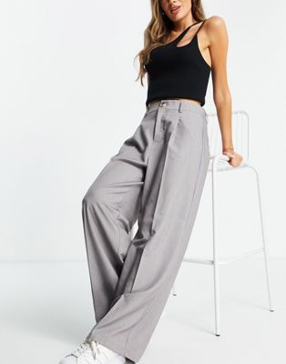 Stradivarius wide leg relaxed trousers in grey
