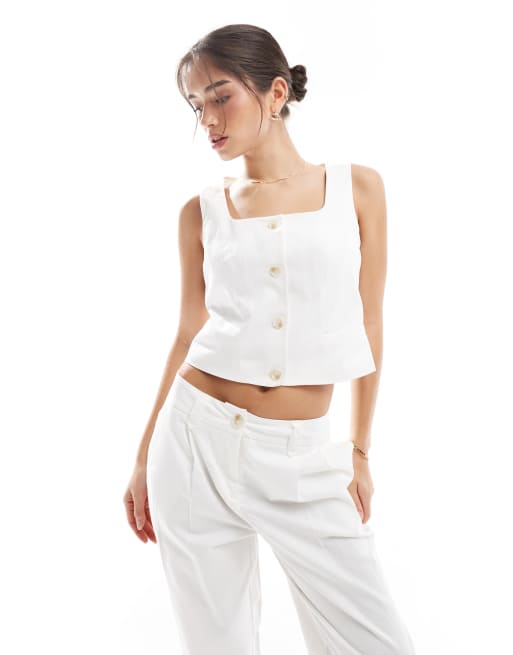Vero Moda tailored square neck waistcoat in white (part of a set)
