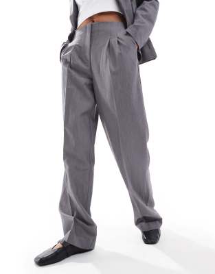 tailored straight leg pants in medium gray - part of a set