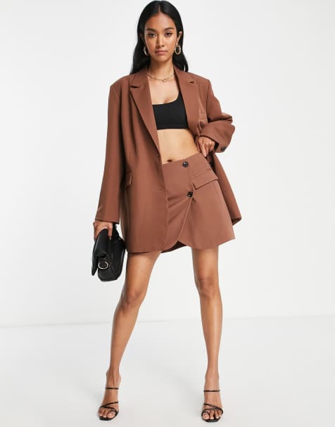 Vero Moda tailored suit mini skirt co-ord in chocolate - view 1