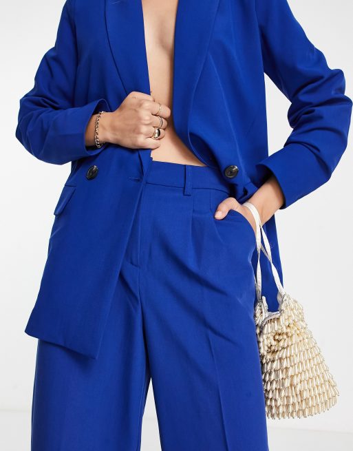 Vero Moda tailored suit wide leg pants in cobalt blue, 3 of 4