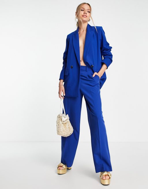 Vero Moda tailored suit wide leg pants in cobalt blue, 4 of 4