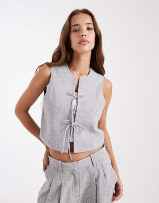 Vero Moda Tailored Tie Front Vest In Gray