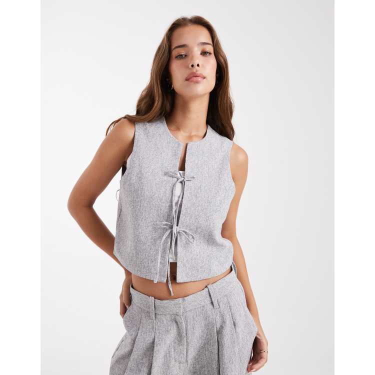 Vero Moda tailored tie front vest in heather gray - part of