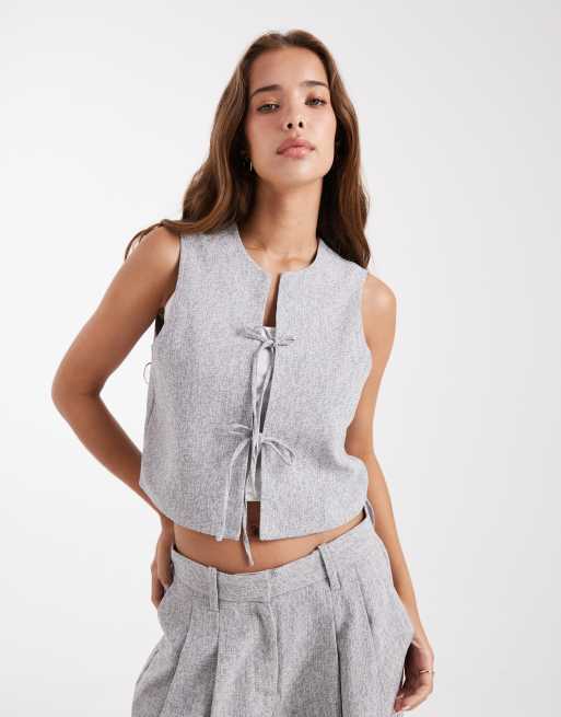 Vero Moda tailored tie front vest in heather gray - part of a set