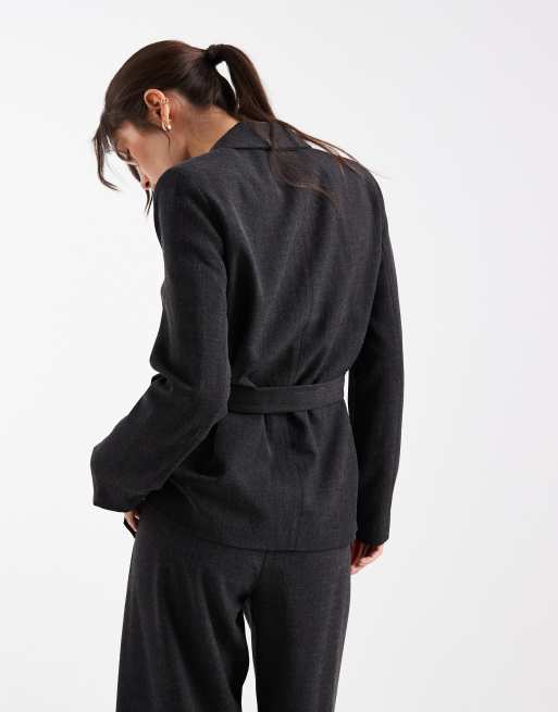 Vero Moda tailored tie side blazer co-ord in dark grey melange, 2 of 4