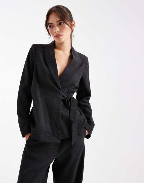 Vero Moda tailored tie side blazer in dark grey melange (Part of a set) - view 1