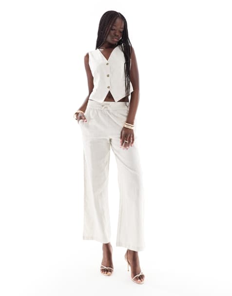 Vero Moda tailored vest and drawstring waist wide leg pants set in stone - view 1