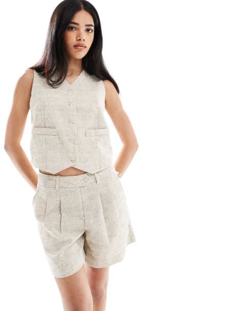 Vero Moda tailored vest and shorts set in oatmeal - view 1