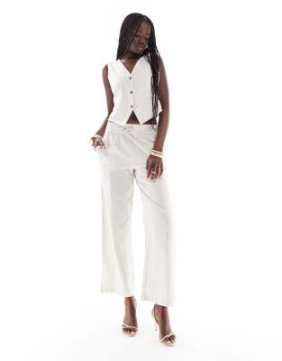 Vero Moda tailored waistcoat and drawstring waist wide leg trousers set in stone - view 1