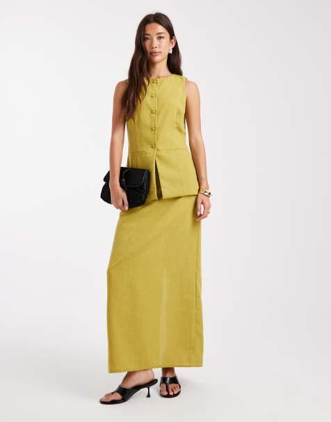 Vero Moda tailored waistcoat and skirt co-ord in chartreuse - view 1