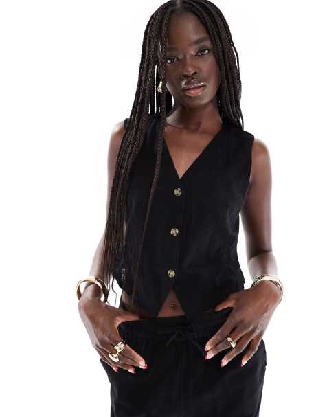 Vero Moda tailored waistcoat co-ord in black - view 1