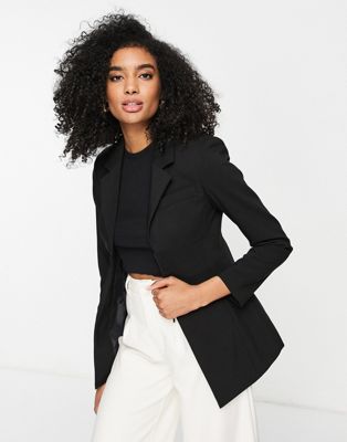 VERO MODA TAILORED WAISTED BLAZER WITH ZIP FRONT IN BLACK