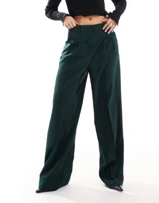 tailored wide leg dad pants in dark green