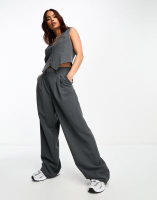 Vero Moda Tailored Wide Leg Dad Pants In Gray - Part Of A Set