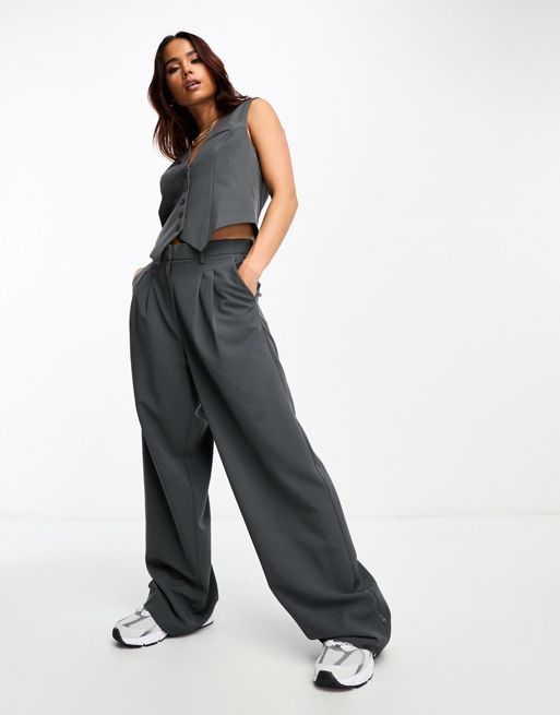 Vero Moda tailored wide leg dad pants in grey (part of a set) 
