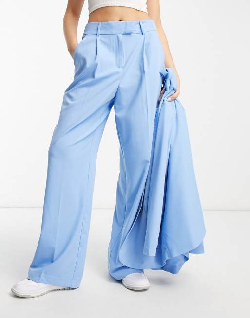 Pieces high waisted wide leg tailored pants in blue - part of a