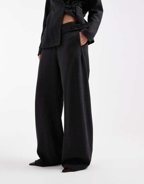 Vero Moda tailored wide leg pants in dark grey melange (Part of a set) - view 1