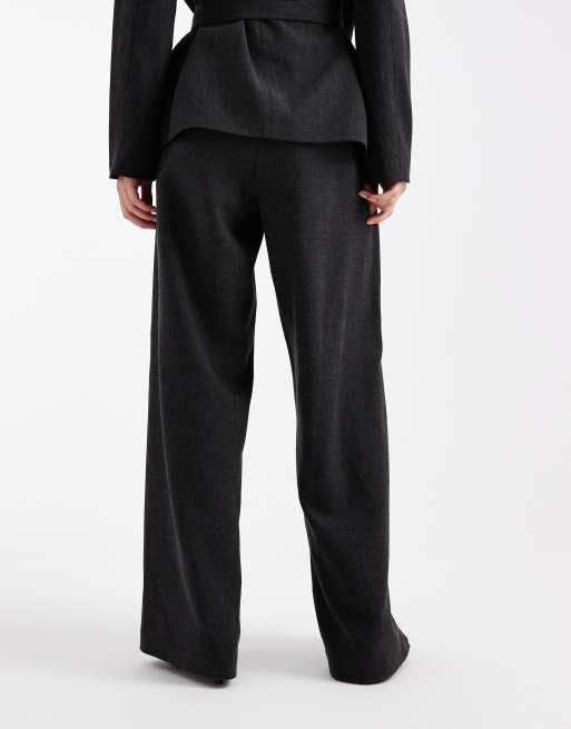 Vero Moda tailored wide leg pants in dark grey melange (Part of a set), 2 of 5