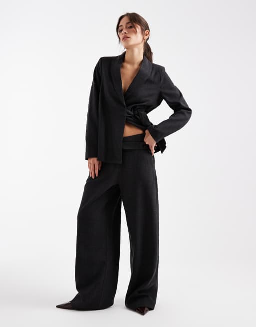 Vero Moda tailored wide leg pants in dark grey melange (Part of a set), 3 of 5
