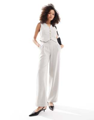 Vero Moda Vero Moda tailored wide leg trouser co-ord in sand melange-Neutral