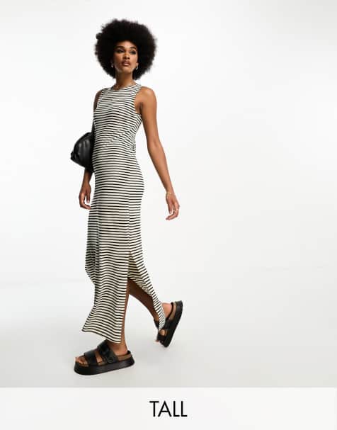 Vero Moda - Tall - Aware Mouwloze gestreepte maxi jurk in zwart-wit - view 1