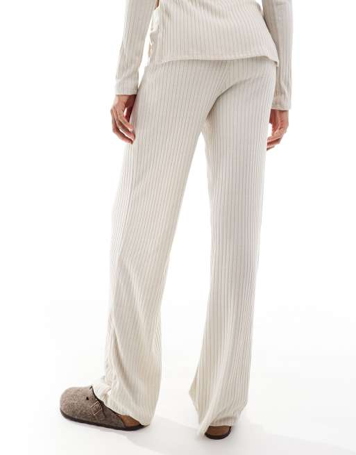 Vero Moda Tall - Beige og ribstrikkede dad-bukser i jersey - Del af sæt, 4 af 5