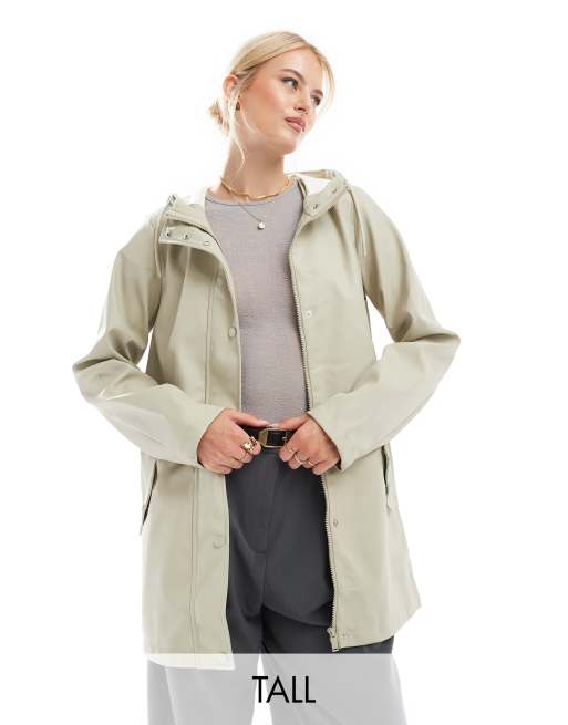 Vero Moda Tall - Belagt regnjakke med hætte i beige