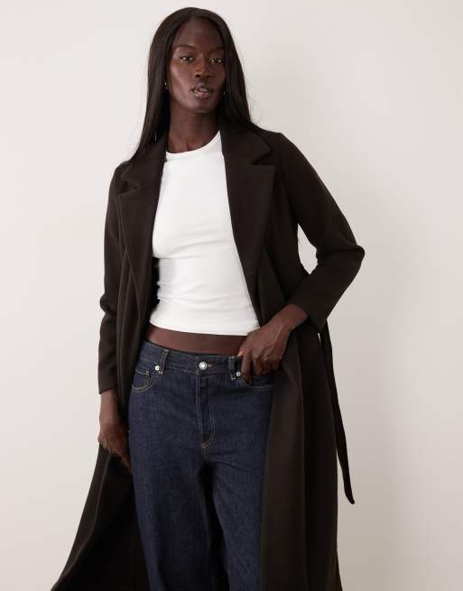 Vero Moda Tall belted formal maxi coat in chocolate brown, 2 of 4