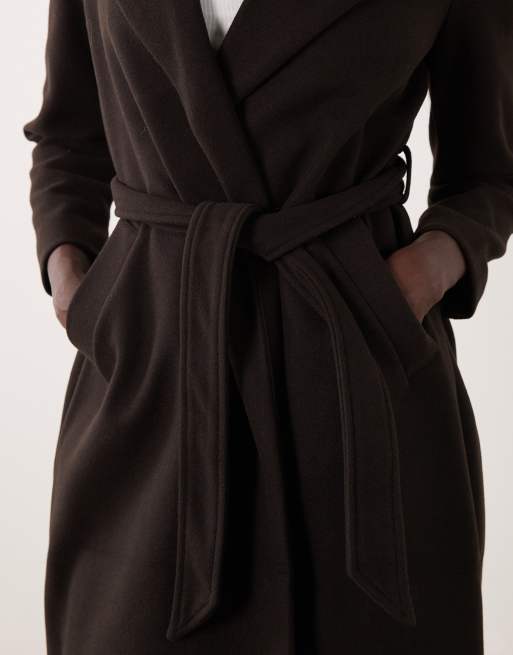 Vero Moda Tall belted formal maxi coat in chocolate brown, 3 of 4